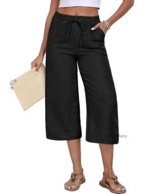Capri Pants for Women Summer Elastic Waist Casual Work Lounge Pants with Pockets